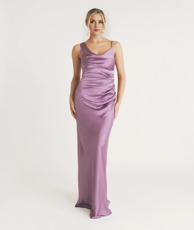 Dress Minimalist Cowl Front Asymmetrical Bridesmaid Dress Maxi Dress Solid Color Sleeveless Prom Dress