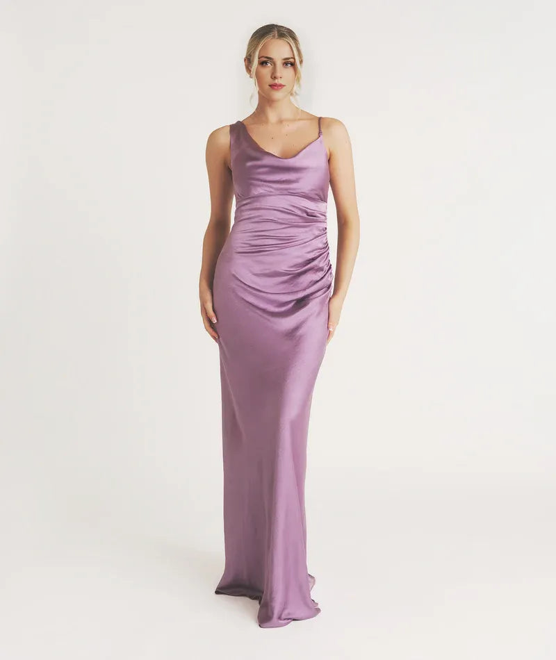 Dress Minimalist Cowl Front Asymmetrical Bridesmaid Dress Maxi Dress Solid Color Sleeveless Prom Dress