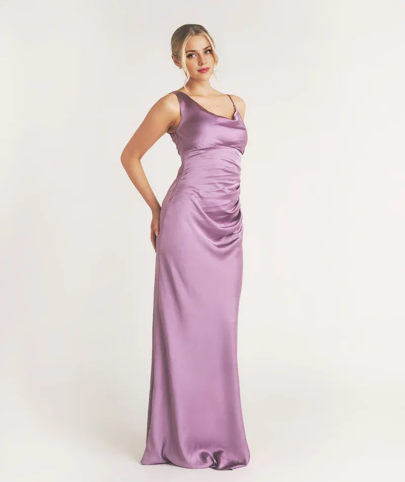 Dress Minimalist Cowl Front Asymmetrical Bridesmaid Dress Maxi Dress Solid Color Sleeveless Prom Dress