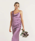 Dress Minimalist Cowl Front Asymmetrical Bridesmaid Dress Maxi Dress Solid Color Sleeveless Prom Dress