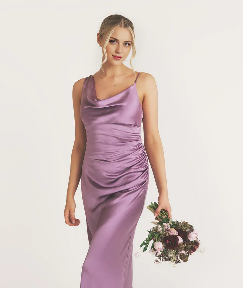 Dress Minimalist Cowl Front Asymmetrical Bridesmaid Dress Maxi Dress Solid Color Sleeveless Prom Dress