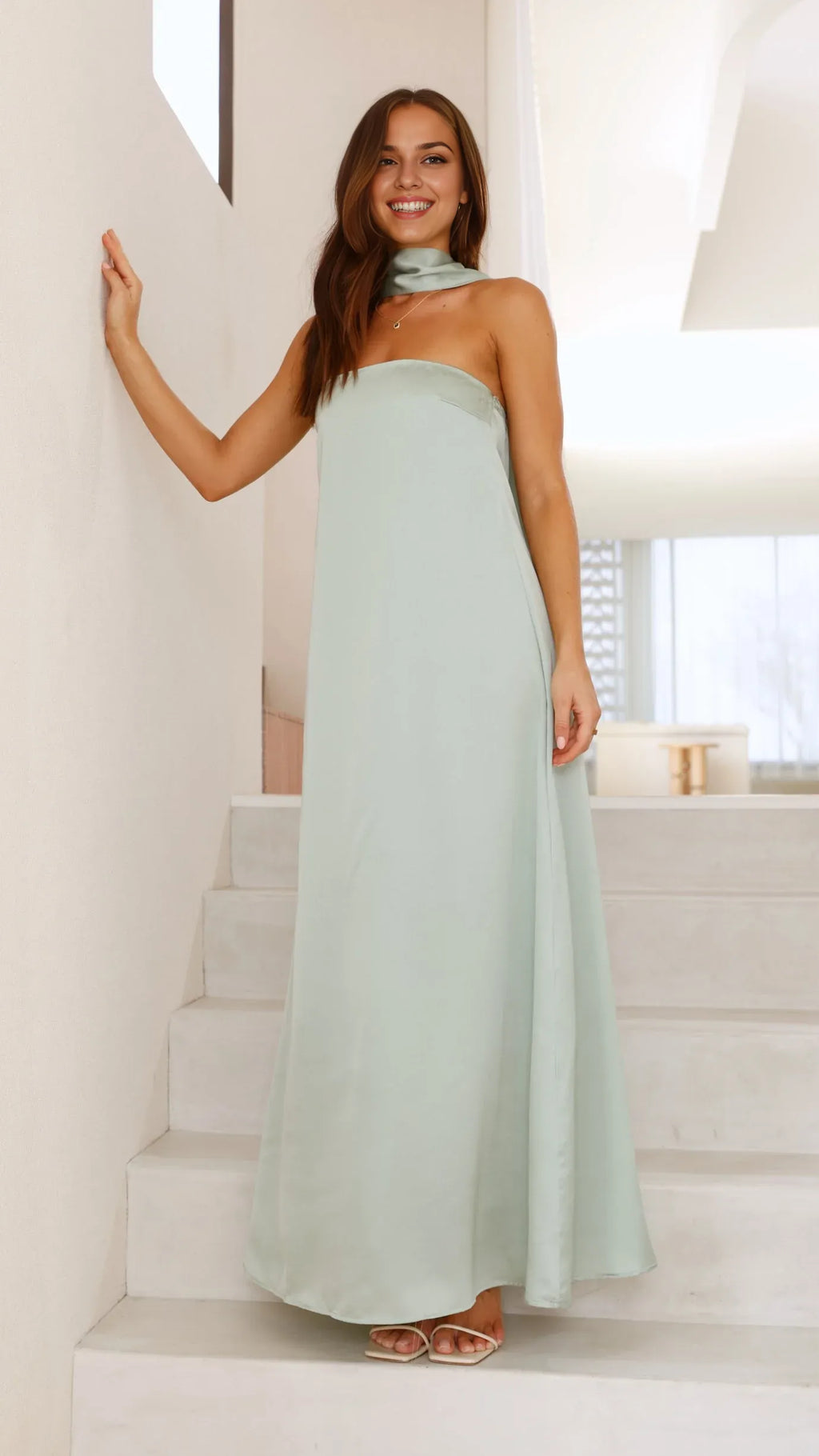 Yellow Dress Minimalist Strapless Scarf Maxi Dress Straight Tube Sleeveless Solid Color Prom Dress