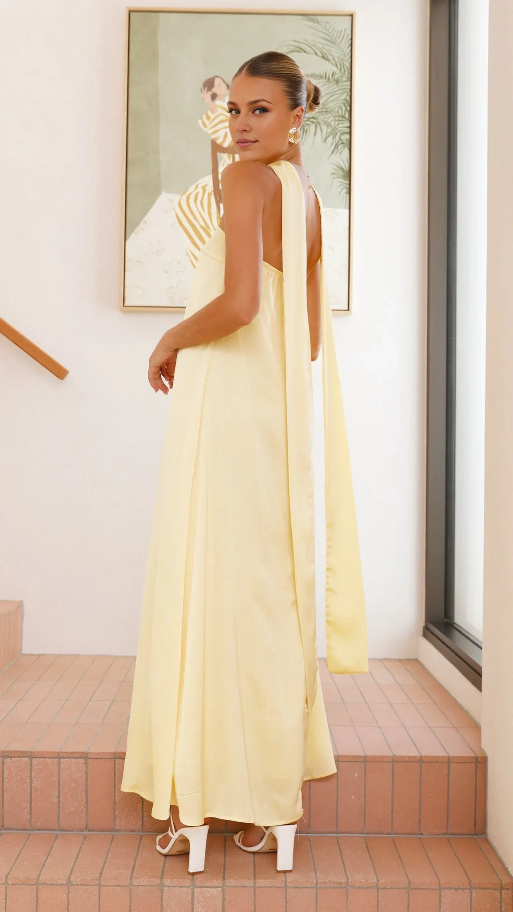 Yellow Dress Minimalist Strapless Scarf Maxi Dress Straight Tube Sleeveless Solid Color Prom Dress