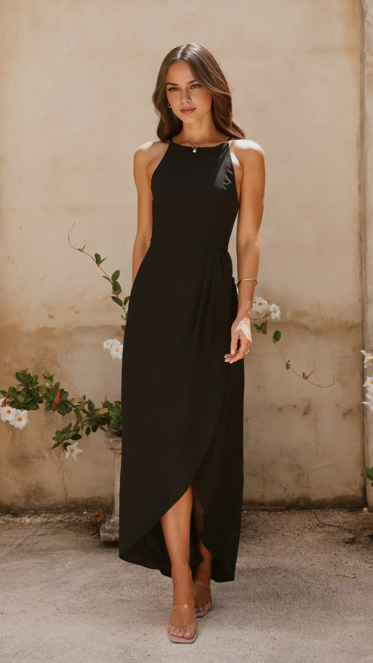 Yellow Dress Modern Boat Neck Maxi Dress A-Line Sleeveless Solid Color Cold Shoulder Prom Dress