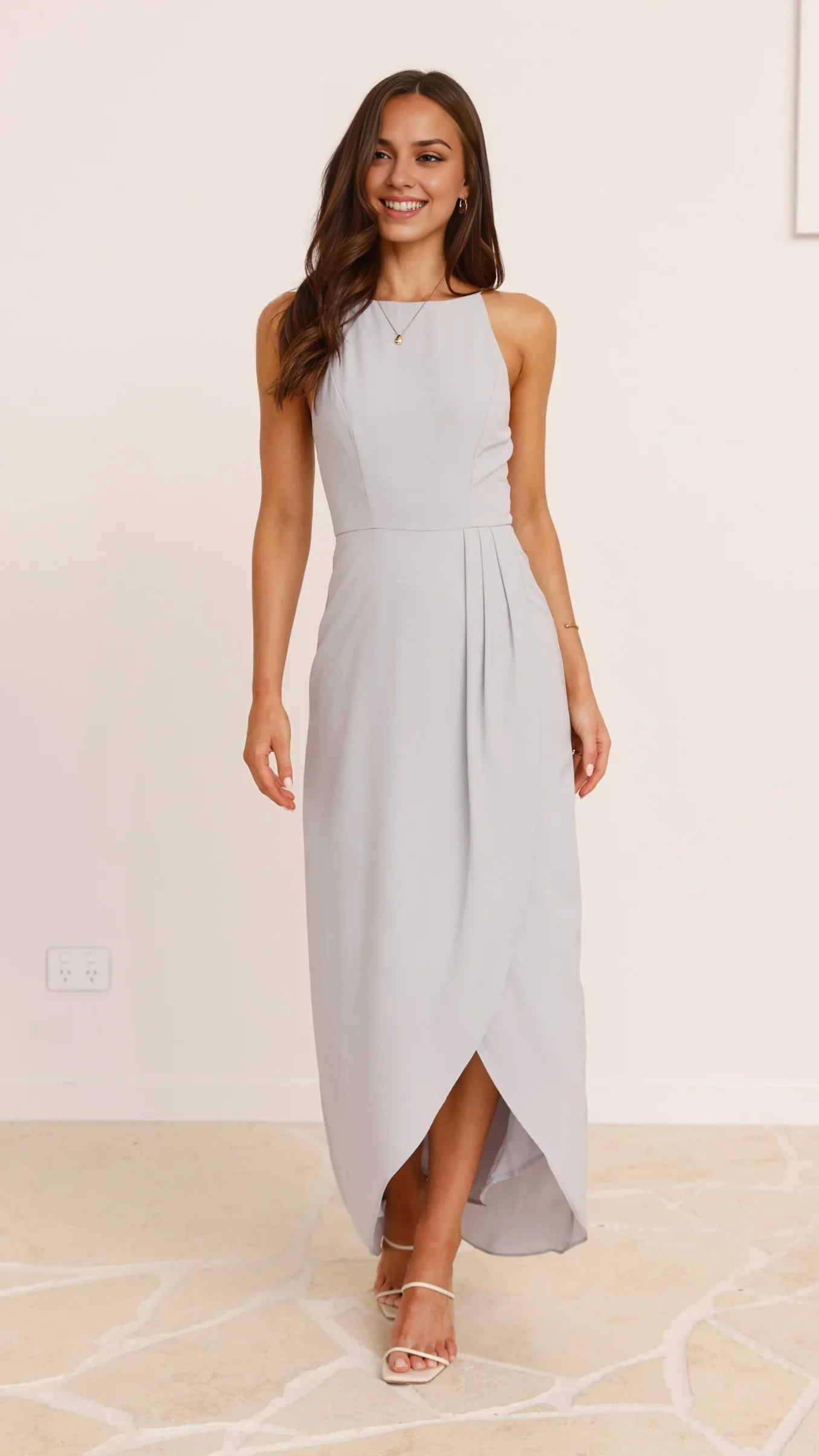 Yellow Dress Modern Boat Neck Maxi Dress A-Line Sleeveless Solid Color Cold Shoulder Prom Dress