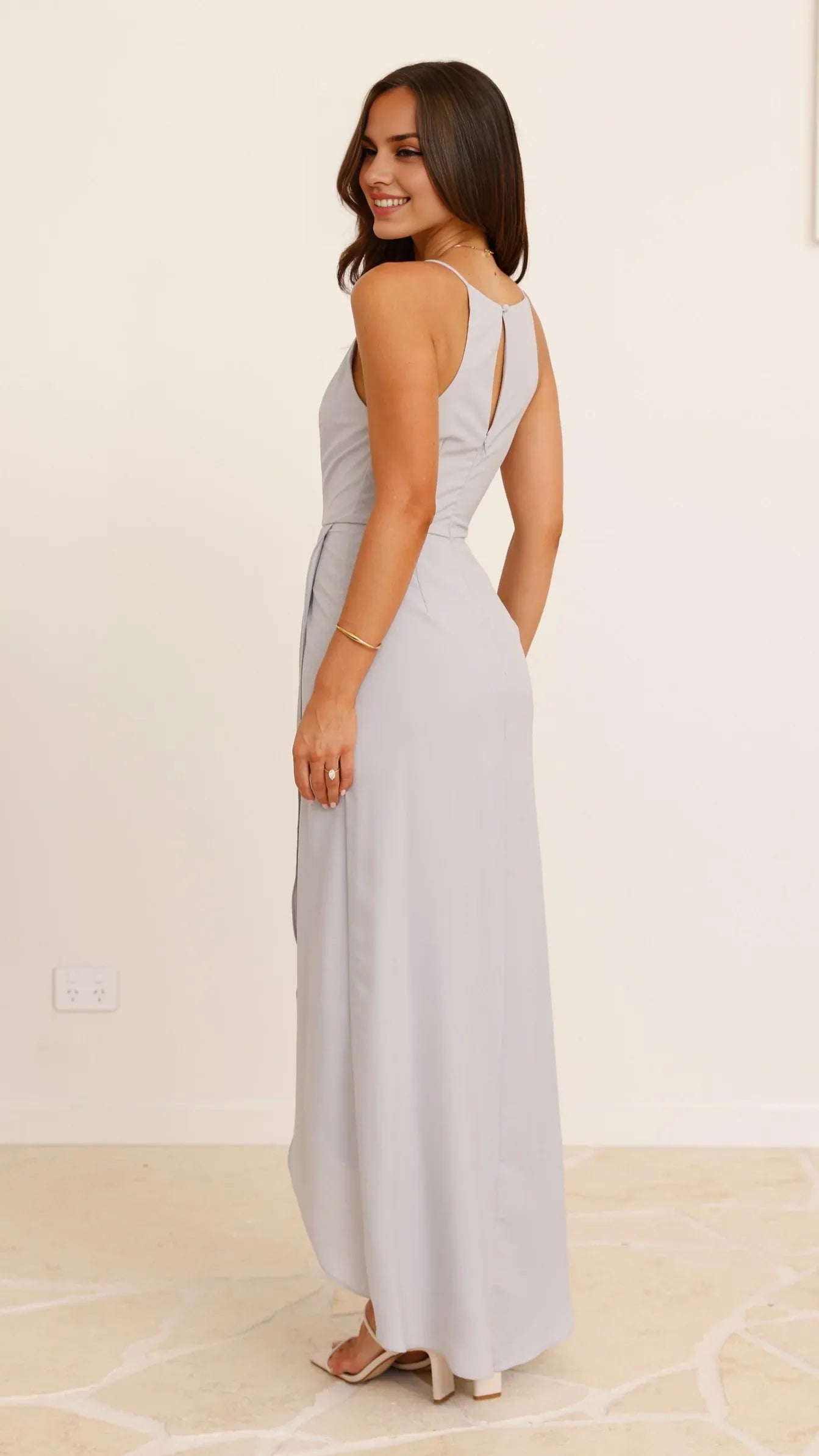 Yellow Dress Modern Boat Neck Maxi Dress A-Line Sleeveless Solid Color Cold Shoulder Prom Dress