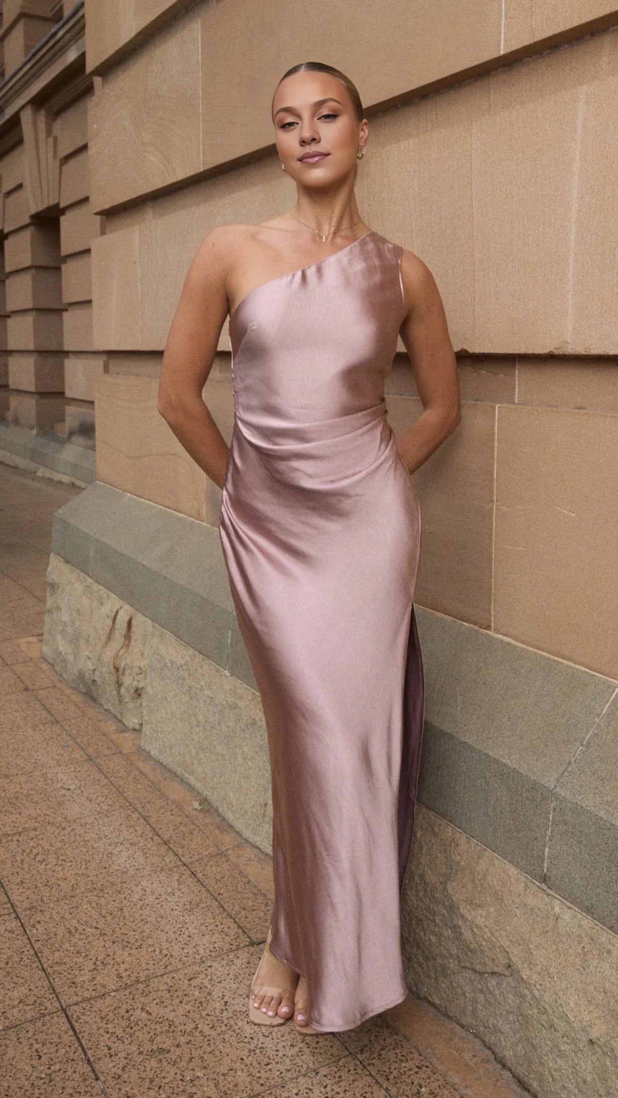 Lilac Dress Modern One Shoulder Maxi Dress Sheath Sleeveless Solid Color Side Leg Split Prom Dress