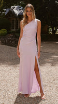 Lilac Dress Modern One Shoulder Maxi Dress Sheath Sleeveless Solid Color Side Leg Split Prom Dress