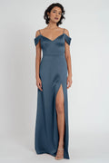 Dress Modern V Neck Spaghetti Straps Evening Dress Bridesmaid Dress A-line Floor-Length Side Slit Prom Dress