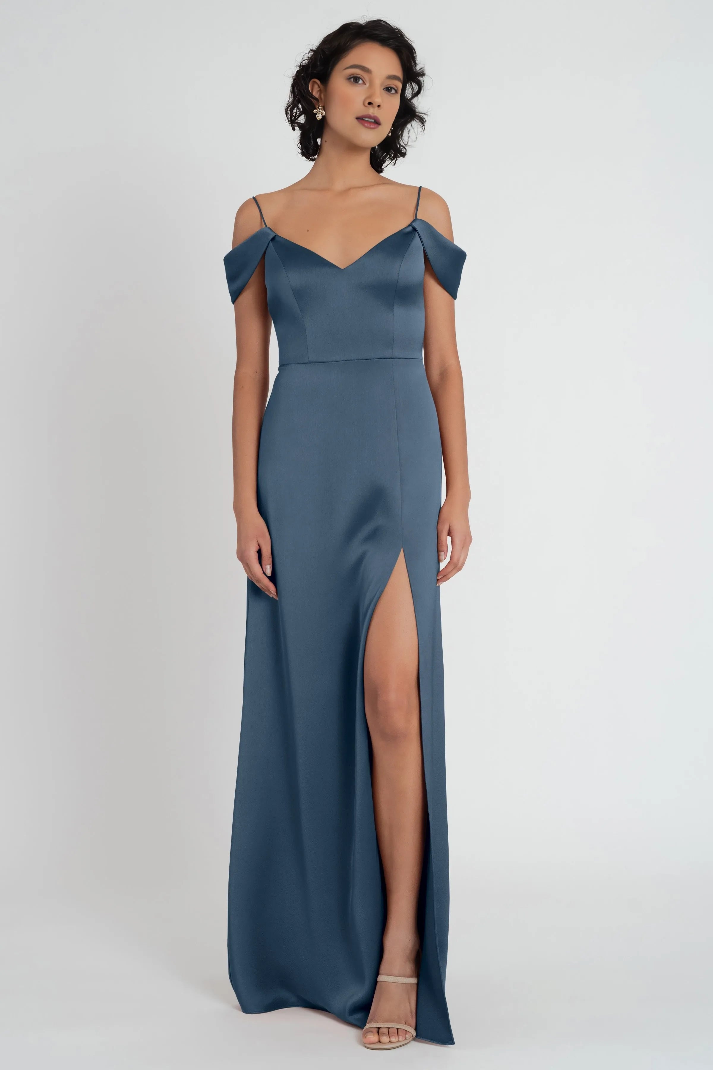 Dress Modern V Neck Spaghetti Straps Evening Dress Bridesmaid Dress A-line Floor-Length Side Slit Prom Dress