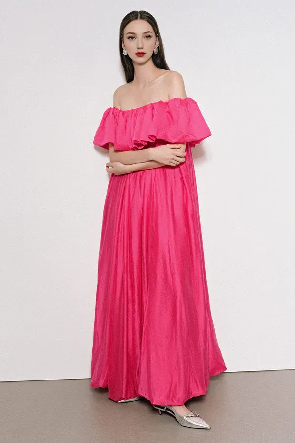 Dress Off-the-Shoulder Pleated Floor Length Maxi Dress Sleeveless Elegant A-line Backless Prom Dress