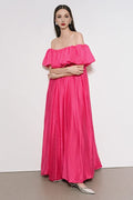 Dress Off-the-Shoulder Pleated Floor Length Maxi Dress Sleeveless Elegant A-line Backless Prom Dress