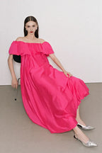Dress Off-the-Shoulder Pleated Floor Length Maxi Dress Sleeveless Elegant A-line Backless Prom Dress