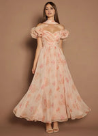 Dress Off-the-Shoulder Sweetheart Elegant Maxi Dress Prom Dress Romantic Printed A-Line Evening Dress With Scarf