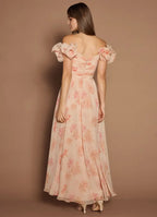 Dress Off-the-Shoulder Sweetheart Elegant Maxi Dress Prom Dress Romantic Printed A-Line Evening Dress With Scarf