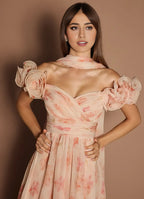 Dress Off-the-Shoulder Sweetheart Elegant Maxi Dress Prom Dress Romantic Printed A-Line Evening Dress With Scarf