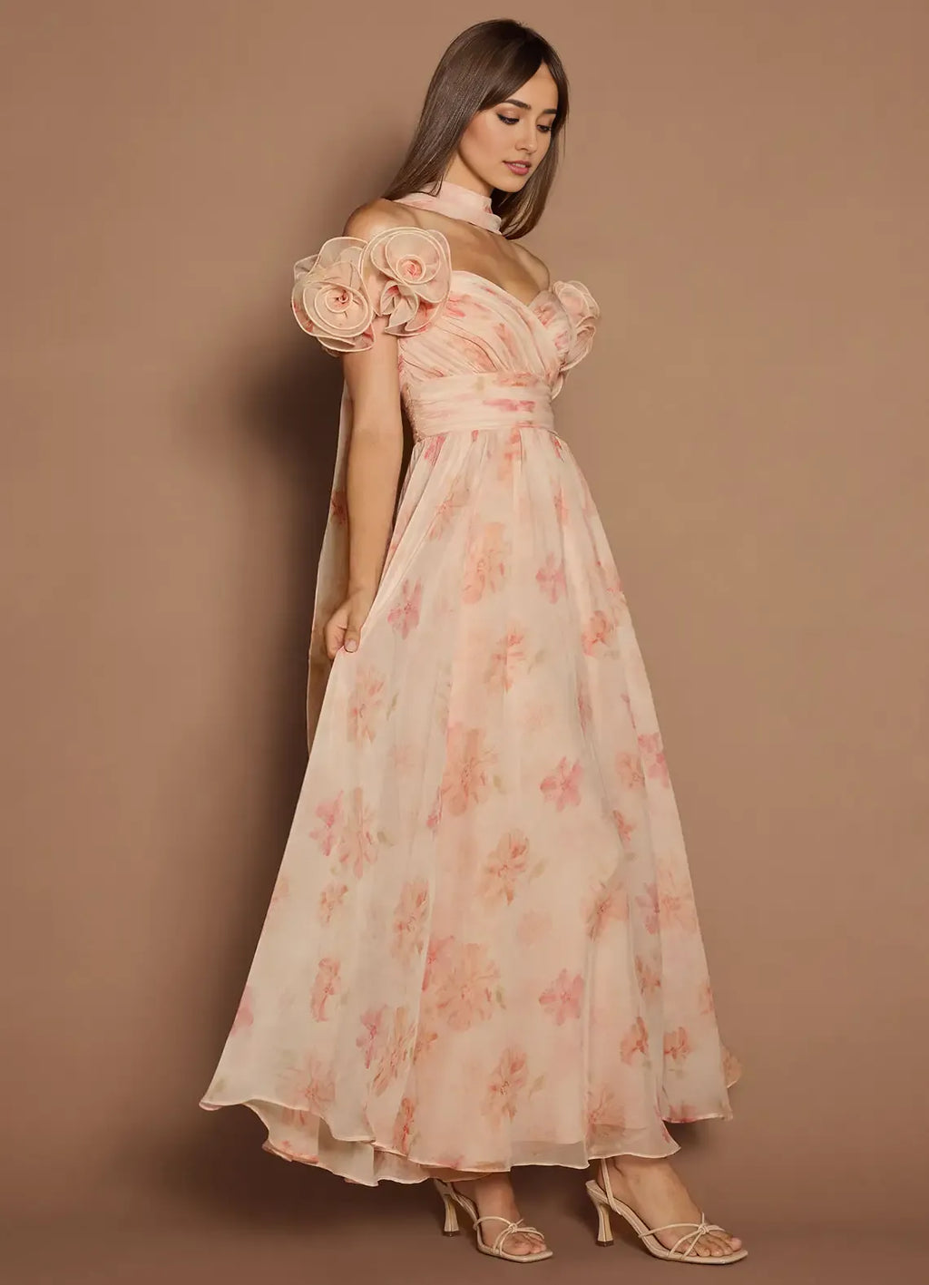Dress Off-the-Shoulder Sweetheart Elegant Maxi Dress Prom Dress Romantic Printed A-Line Evening Dress With Scarf