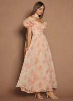 Dress Off-the-Shoulder Sweetheart Elegant Maxi Dress Prom Dress Romantic Printed A-Line Evening Dress With Scarf