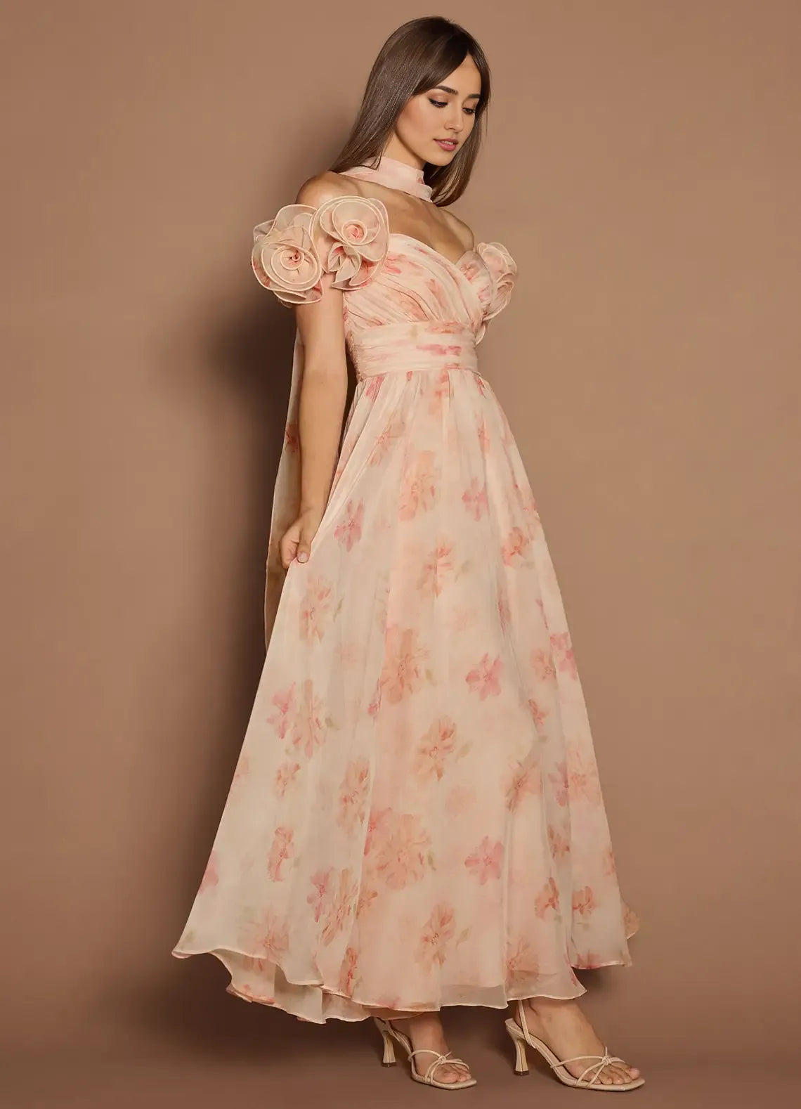 Dress Off-the-Shoulder Sweetheart Elegant Maxi Dress Prom Dress Romantic Printed A-Line Evening Dress With Scarf