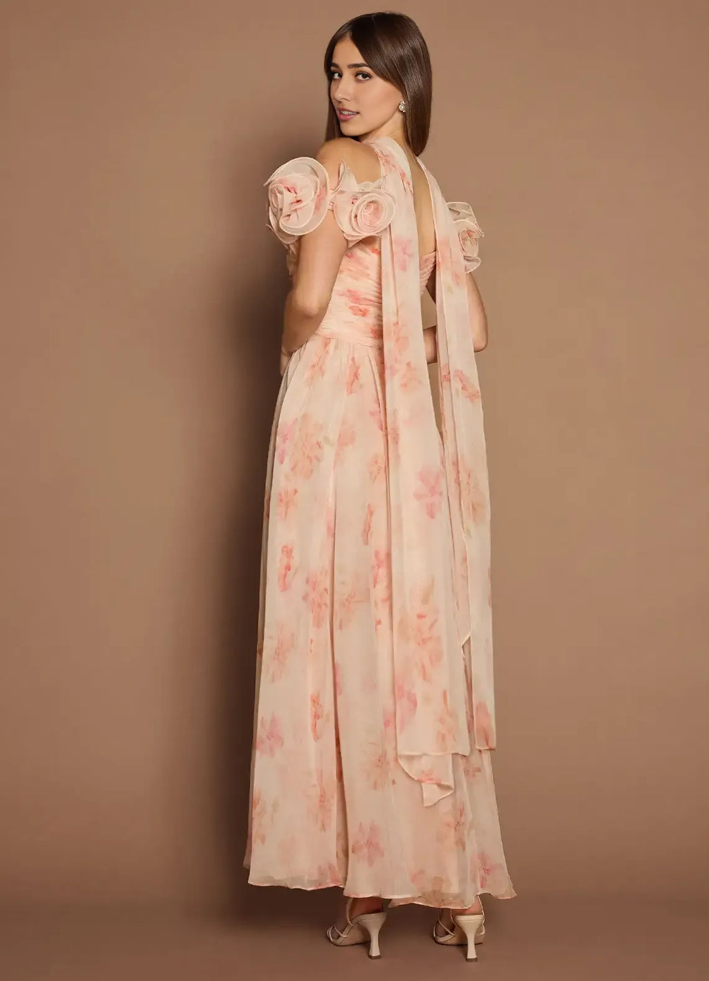 Dress Off-the-Shoulder Sweetheart Elegant Maxi Dress Prom Dress Romantic Printed A-Line Evening Dress With Scarf
