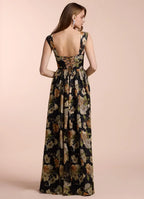 Dress Off the Shoulder Sleeveless Romantic Flower Printed Evening Dress Floor Length Up Prom Dress
