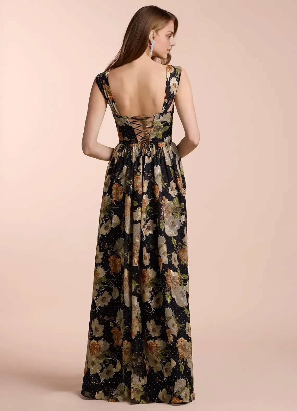 Dress Off the Shoulder Sleeveless Romantic Flower Printed Evening Dress Floor Length Up Prom Dress