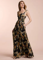 Dress Off the Shoulder Sleeveless Romantic Flower Printed Evening Dress Floor Length Up Prom Dress