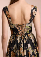 Dress Off the Shoulder Sleeveless Romantic Flower Printed Evening Dress Floor Length Up Prom Dress