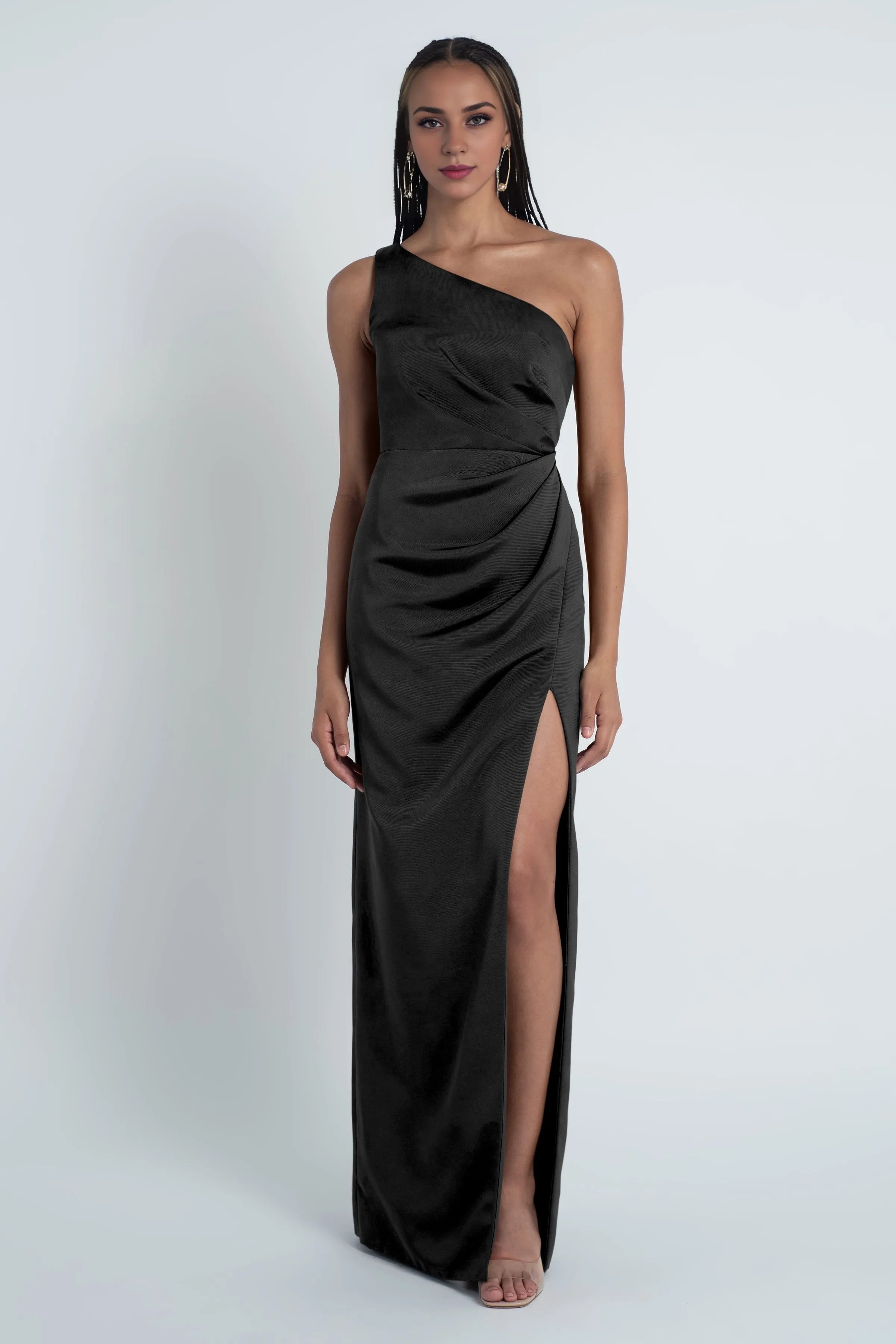 Dress One Shoulder Asymmetrical Pleating Evening Dress Bridesmaid Dress Floor-Length Sheath Slit Open Back Prom Dress