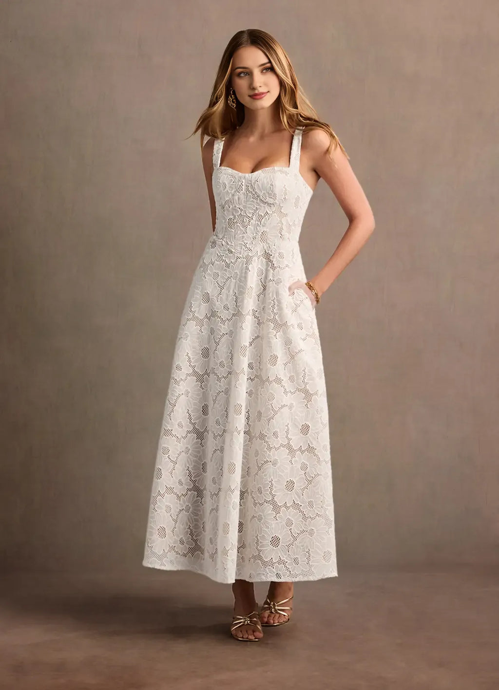 White Dress Regular Straps Elegant Sweetheart Maxi Dress Prom Dress Modern A-Line Evening Dress
