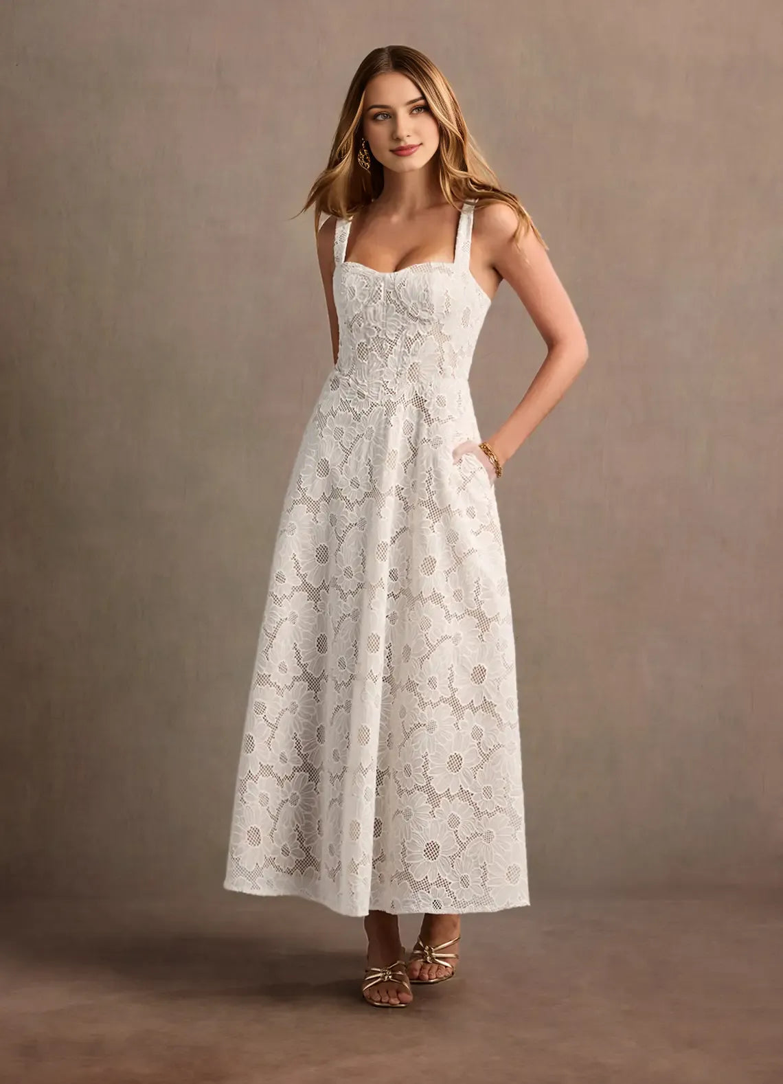 White Dress Regular Straps Elegant Sweetheart Maxi Dress Prom Dress Modern A-Line Evening Dress