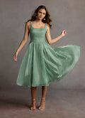 Dress Regular Straps Sage Chic Maxi Dress Sleeveless Princess Tea-Length Square Neck Prom Dress