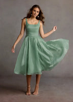 Dress Regular Straps Sage Chic Maxi Dress Sleeveless Princess Tea-Length Square Neck Prom Dress