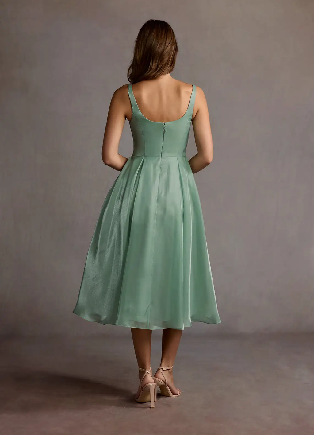 Dress Regular Straps Sage Chic Maxi Dress Sleeveless Princess Tea-Length Square Neck Prom Dress