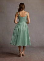 Dress Regular Straps Sage Chic Maxi Dress Sleeveless Princess Tea-Length Square Neck Prom Dress