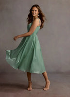 Dress Regular Straps Sage Chic Maxi Dress Sleeveless Princess Tea-Length Square Neck Prom Dress