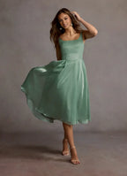 Dress Regular Straps Sage Chic Maxi Dress Sleeveless Princess Tea-Length Square Neck Prom Dress