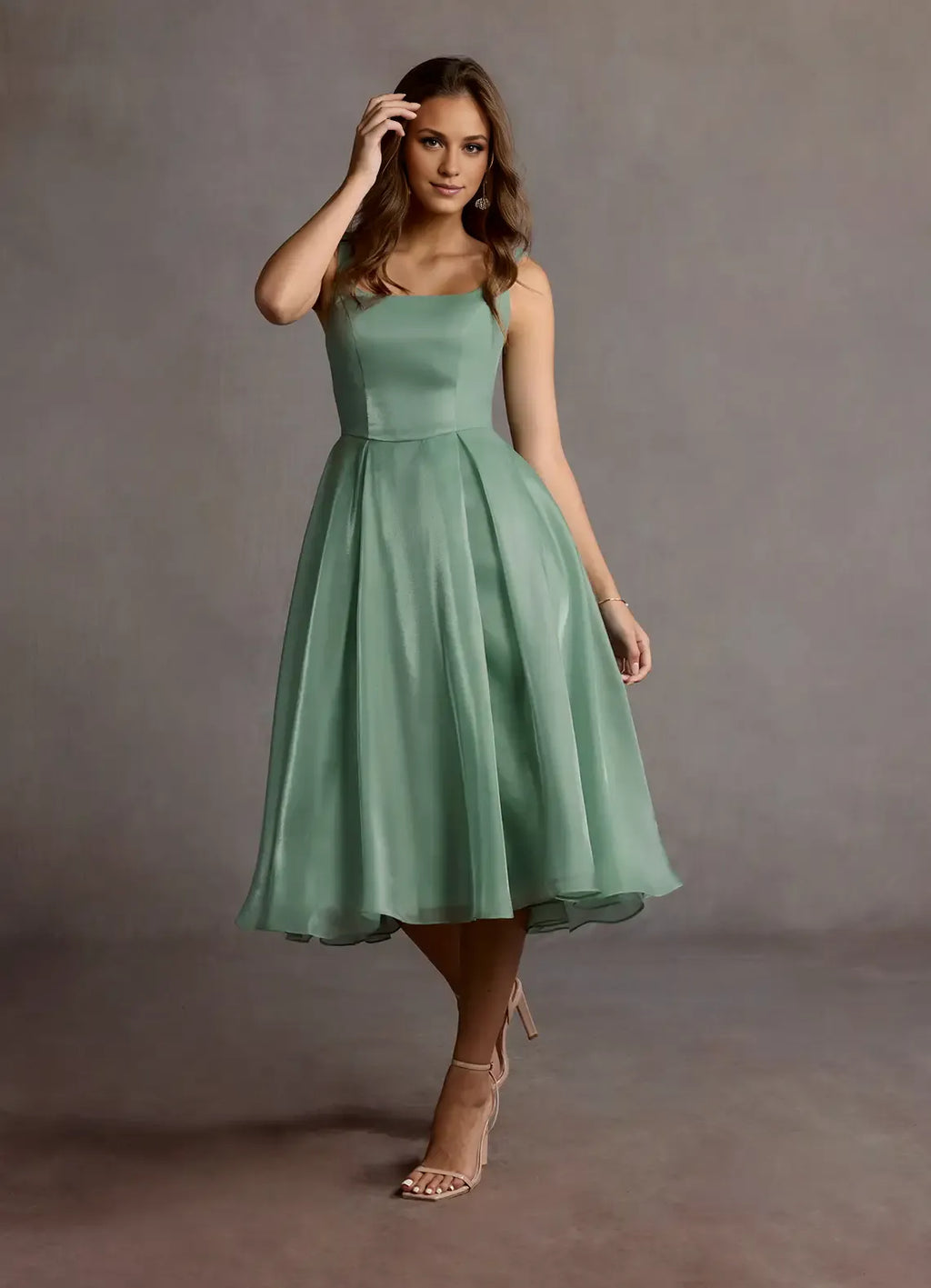 Dress Regular Straps Sage Chic Maxi Dress Sleeveless Princess Tea-Length Square Neck Prom Dress