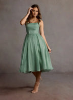 Dress Regular Straps Sage Chic Maxi Dress Sleeveless Princess Tea-Length Square Neck Prom Dress
