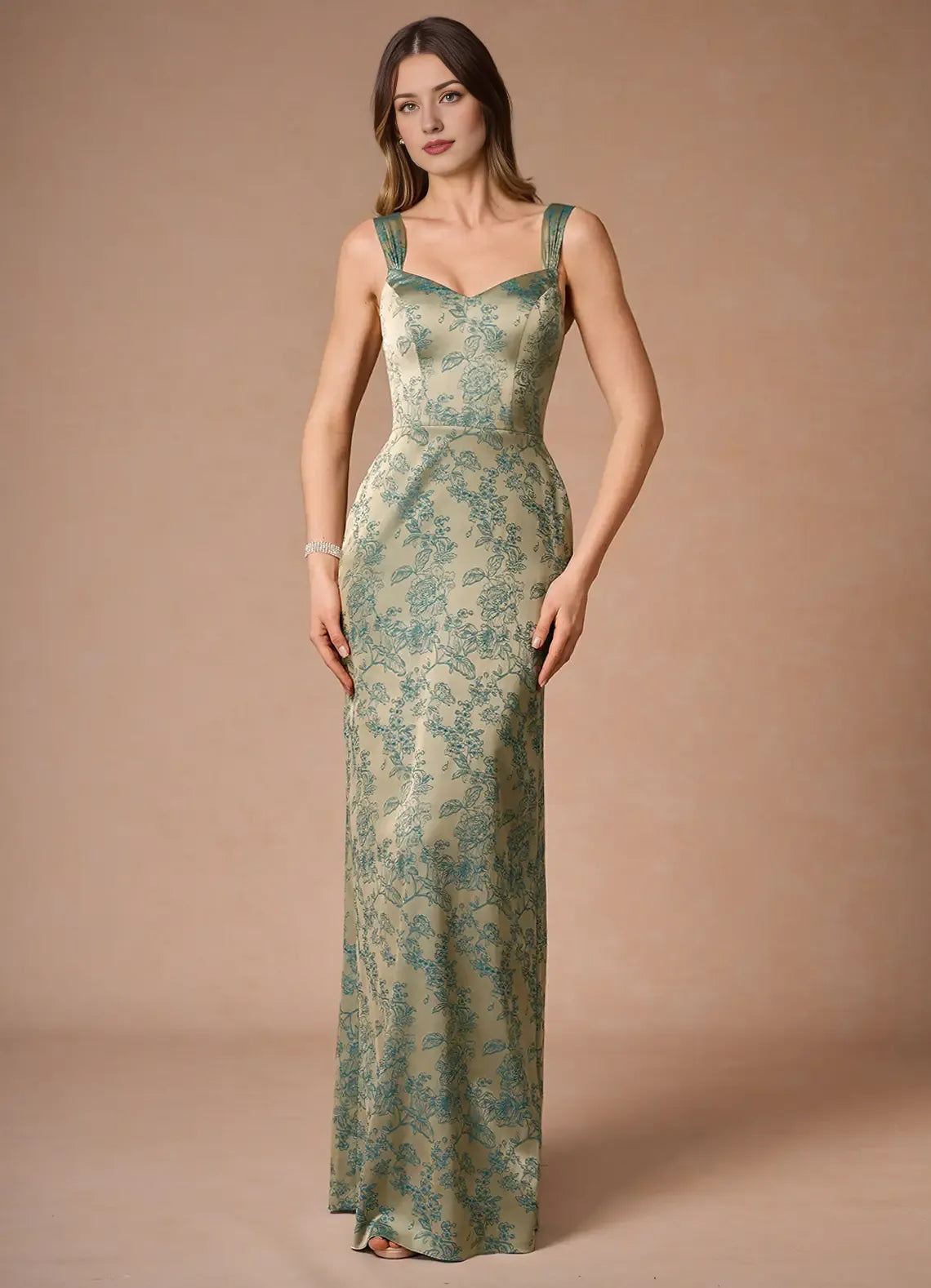 Dress Regular Straps Sleeveless Romantic Flower Printed Evening Dress Floor Length Sweetheart Prom Dress