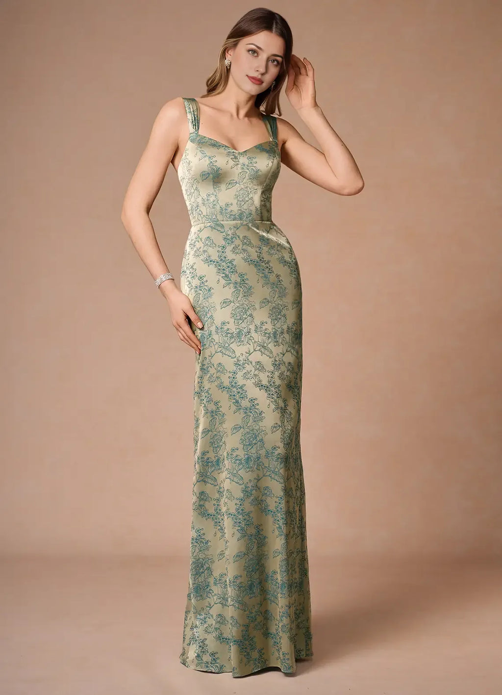 Dress Regular Straps Sleeveless Romantic Flower Printed Evening Dress Floor Length Sweetheart Prom Dress