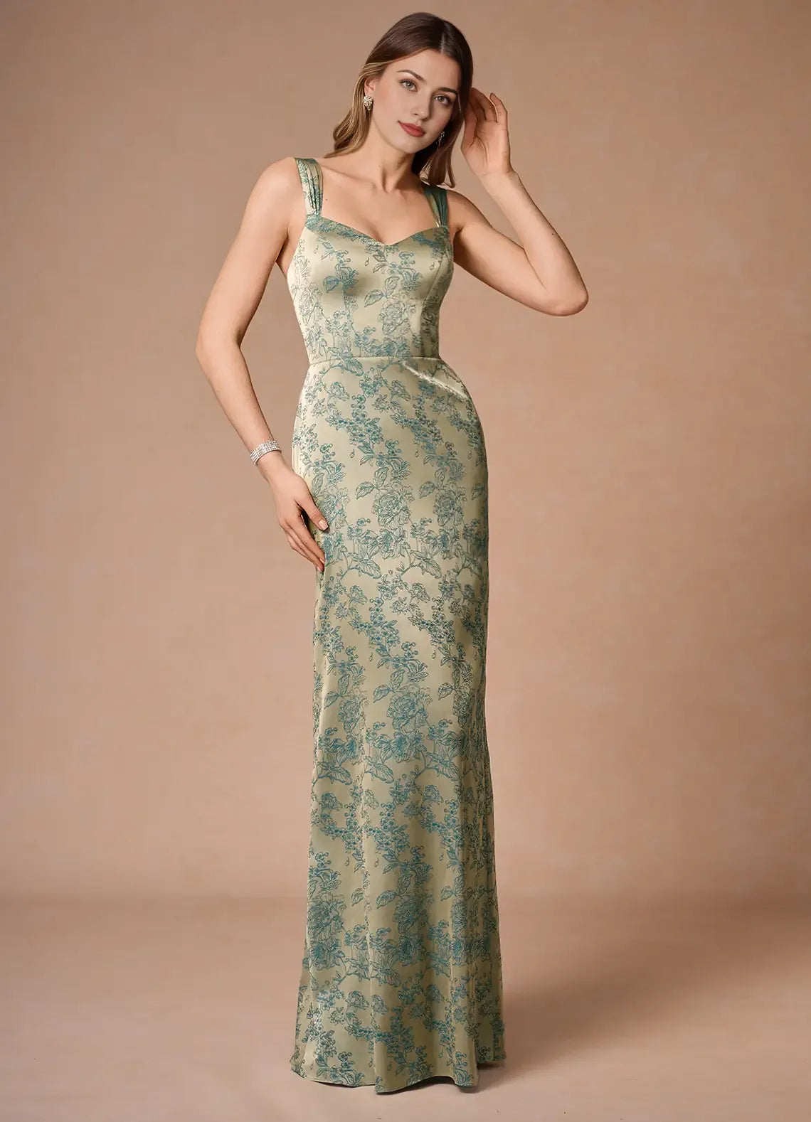 Dress Regular Straps Sleeveless Romantic Flower Printed Evening Dress Floor Length Sweetheart Prom Dress