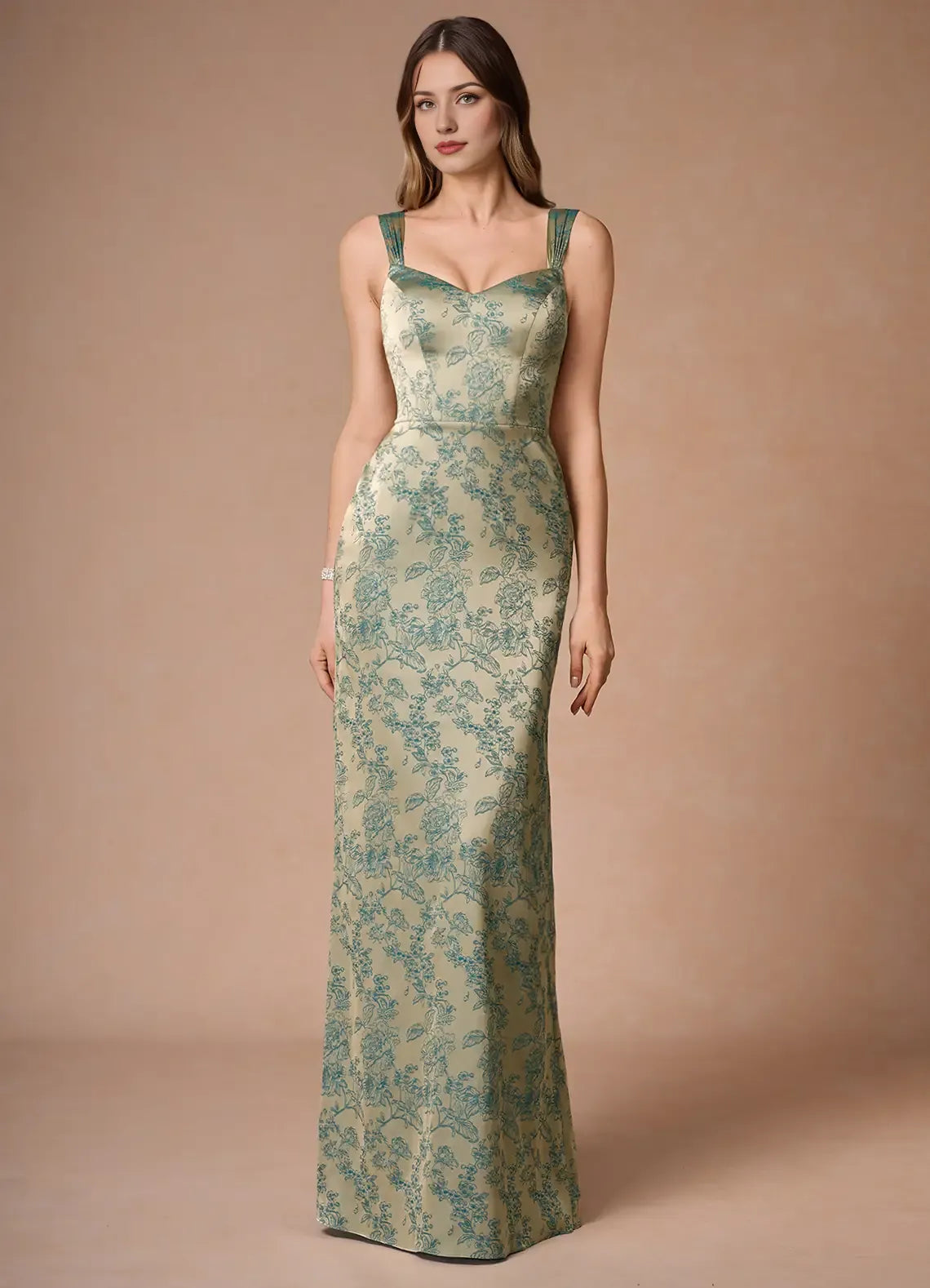 Dress Regular Straps Sleeveless Romantic Flower Printed Evening Dress Floor Length Sweetheart Prom Dress