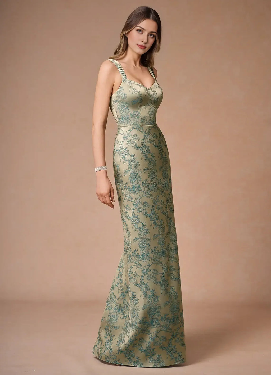 Dress Regular Straps Sleeveless Romantic Flower Printed Evening Dress Floor Length Sweetheart Prom Dress