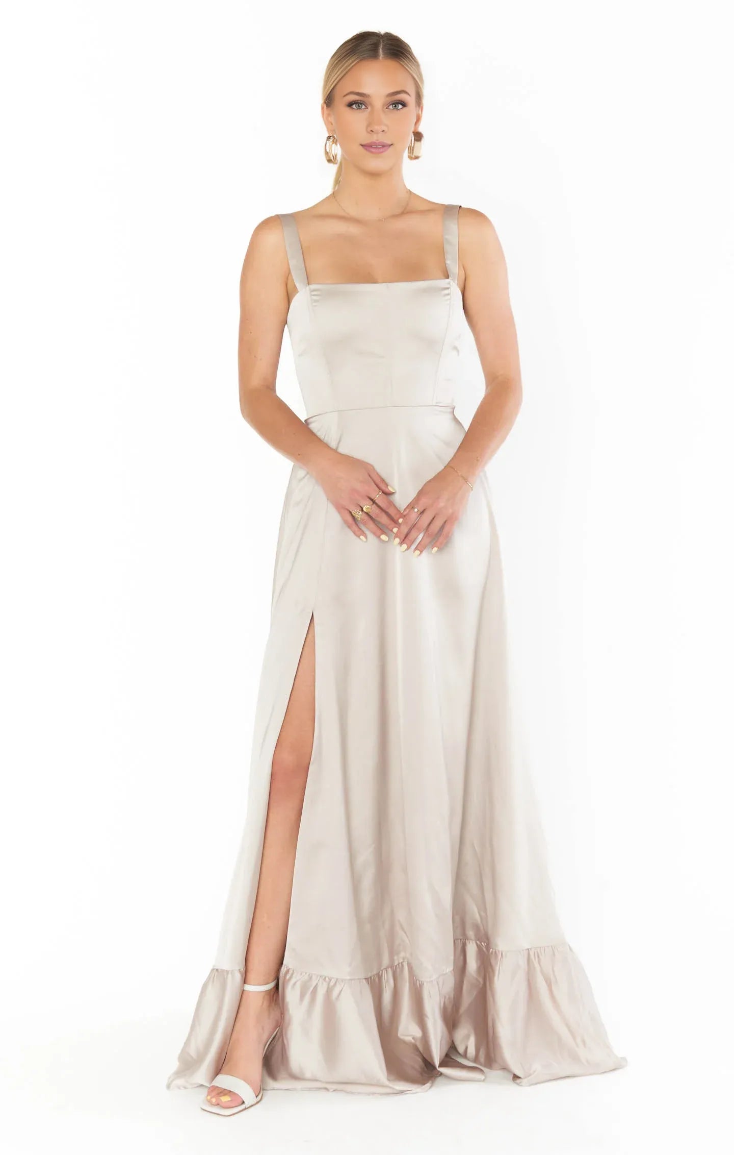 Dress Regular Straps Square Neck Sleeveless Maxi Dress Column Simple Crisscross Back Prom Dress With Slit