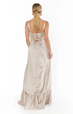 Dress Regular Straps Square Neck Sleeveless Maxi Dress Column Simple Crisscross Back Prom Dress With Slit