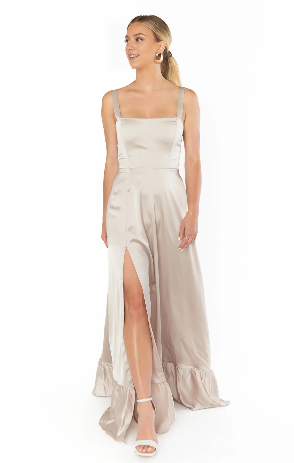 Dress Regular Straps Square Neck Sleeveless Maxi Dress Column Simple Crisscross Back Prom Dress With Slit