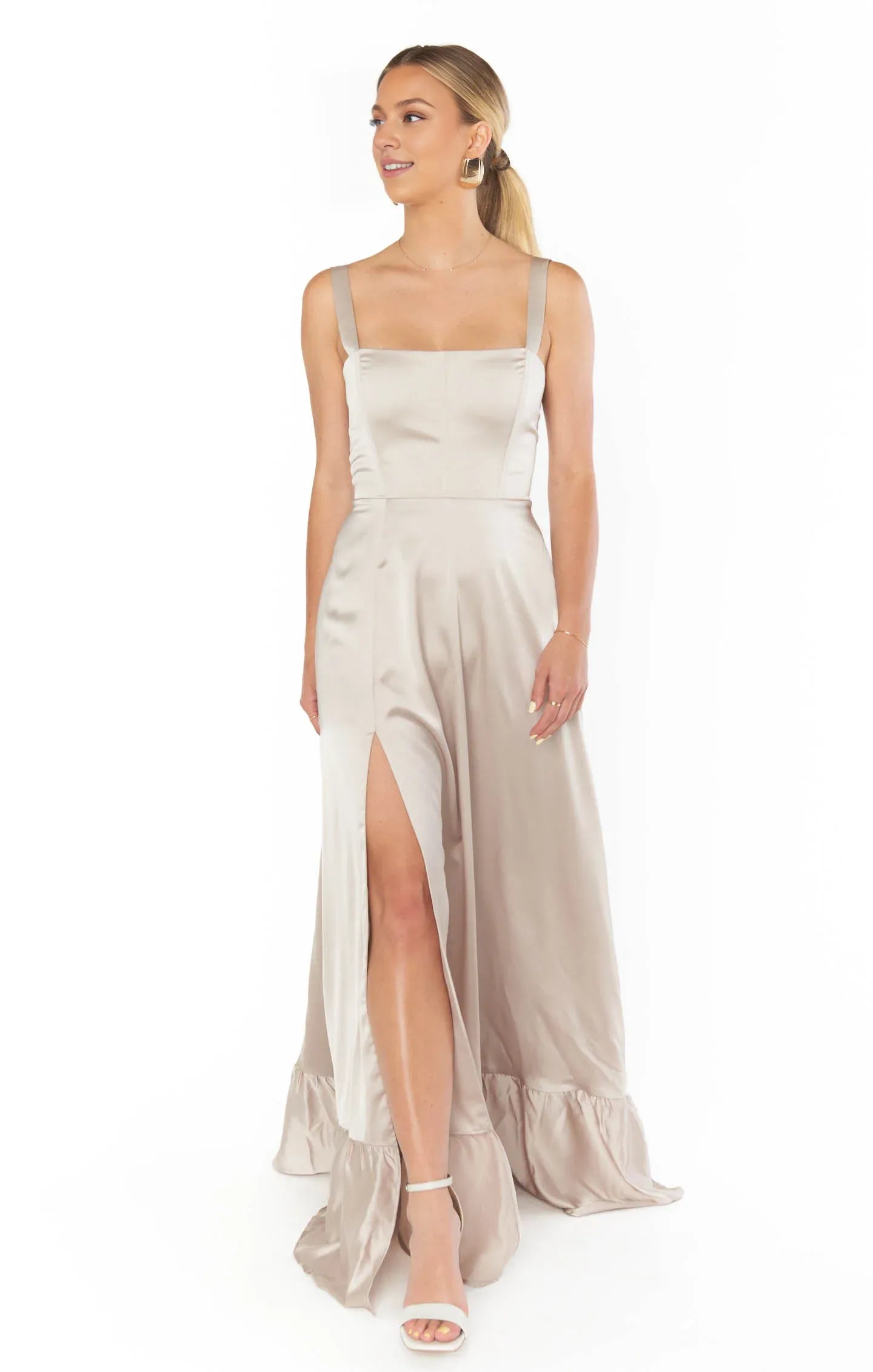Dress Regular Straps Square Neck Sleeveless Maxi Dress Column Simple Crisscross Back Prom Dress With Slit