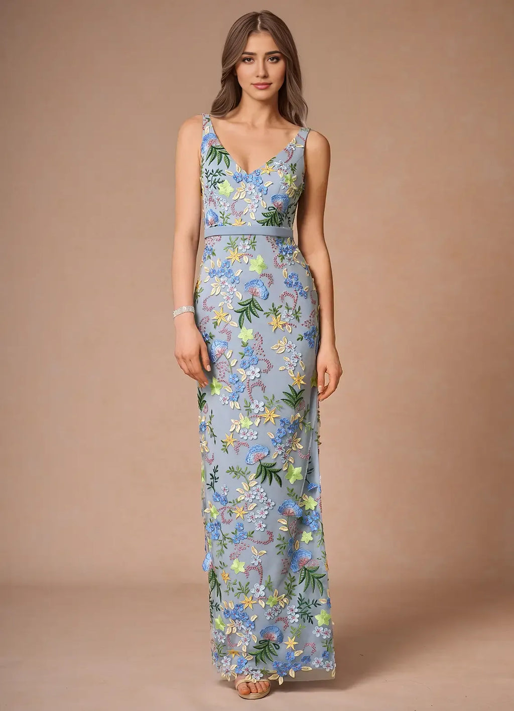 Dress Regular Straps V Neck Elegant Maxi Dress Prom Dress V Back Romantic Flower Mermaid Evening Dress