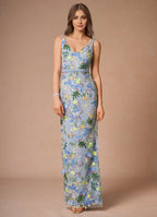 Dress Regular Straps V Neck Elegant Maxi Dress Prom Dress V Back Romantic Flower Mermaid Evening Dress